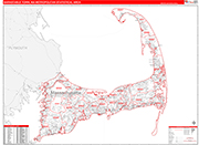Barnstable Town Metro Area Wall Map Red Line Style